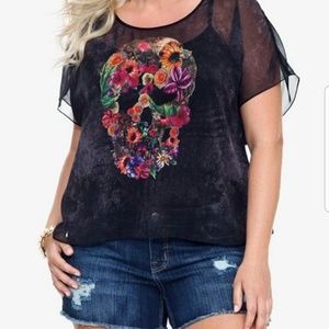 Torrid chiffon skull blouse